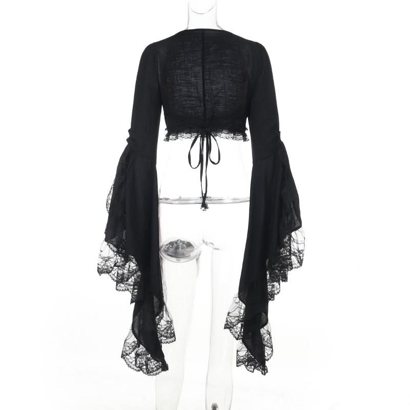 Enchanting Gothic Vampire Halloween Dress - Lace Bell Sleeve & Corset-Style Bodycon for Fall