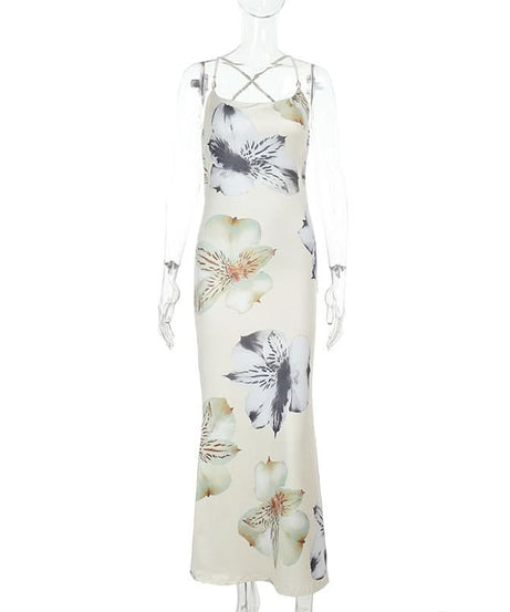 Dreamy Floral Cross-Back Maxi Dress - Silky Slip for Fall Events & Holiday Getaways