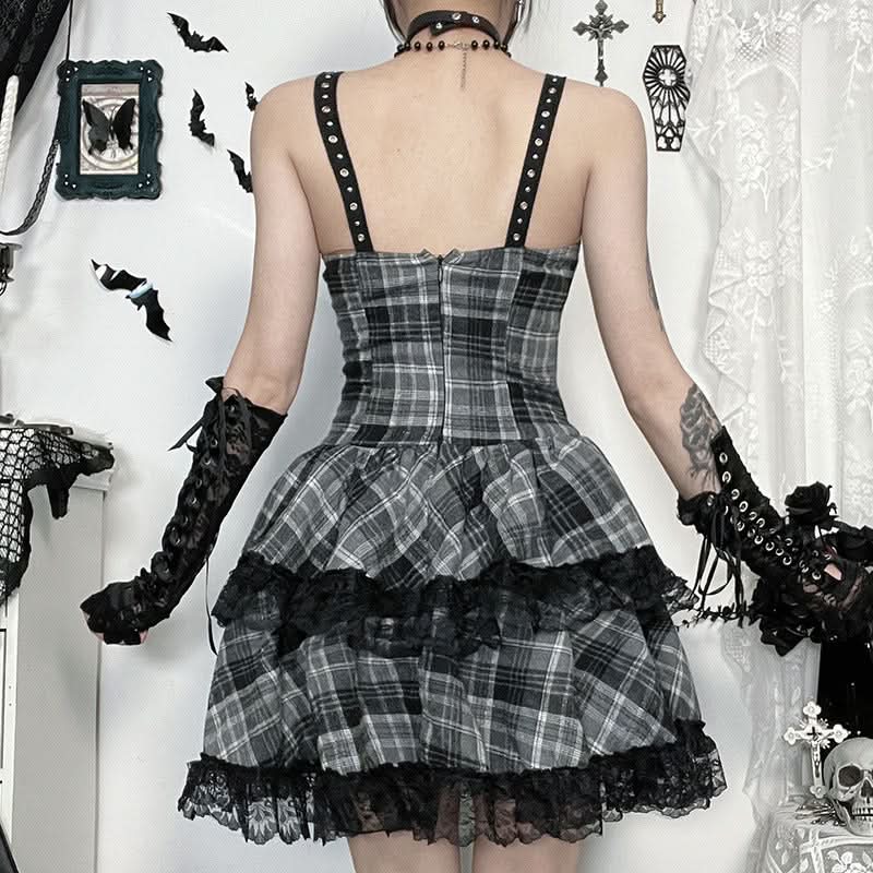 Rebel Plaid Corset Mini Dress - Gothic Grunge Alt Fashion for Fall & Halloween