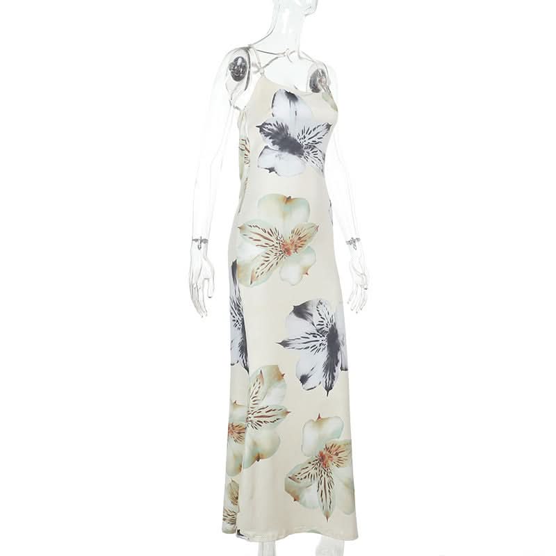 Dreamy Floral Cross-Back Maxi Dress - Silky Slip for Fall Events & Holiday Getaways