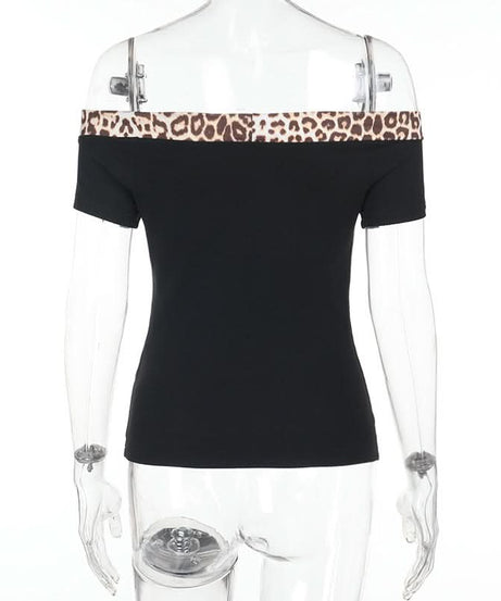 Sassy Leopard Trim Off-Shoulder Top: 'Princess, Barbie, Ke$ha' Graphic for Fall Parties & Halloween