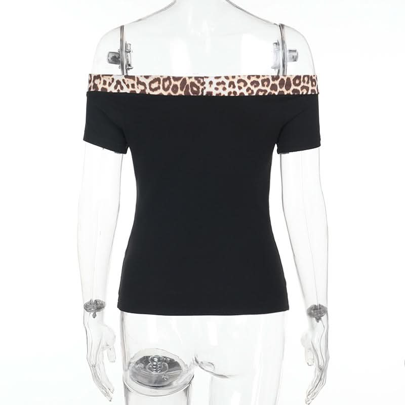 Sassy Leopard Trim Off-Shoulder Top: 'Princess, Barbie, Ke$ha' Graphic for Fall Parties & Halloween