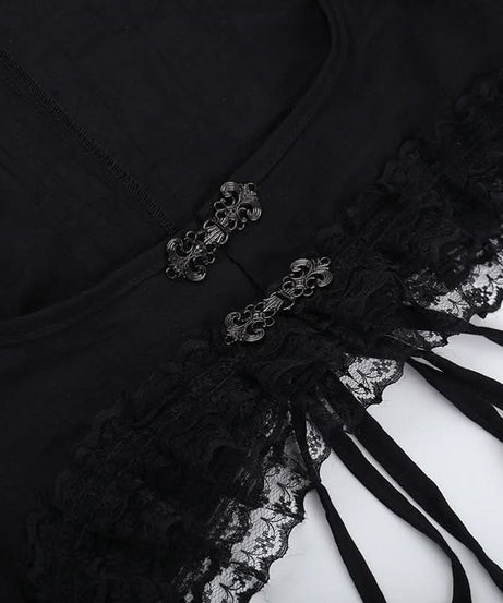 Enchanting Gothic Vampire Halloween Dress - Lace Bell Sleeve & Corset-Style Bodycon for Fall