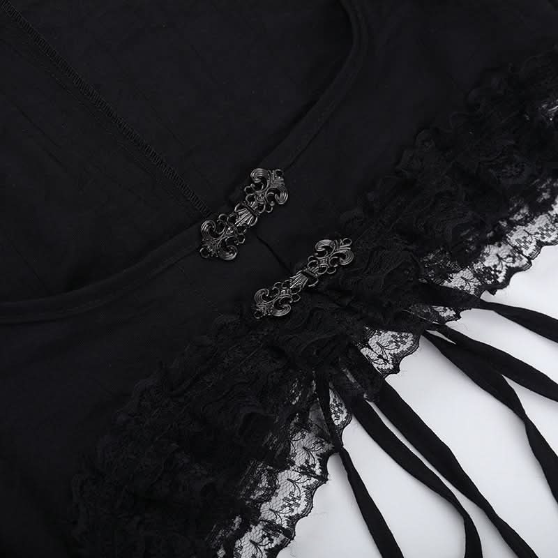 Enchanting Gothic Vampire Halloween Dress - Lace Bell Sleeve & Corset-Style Bodycon for Fall