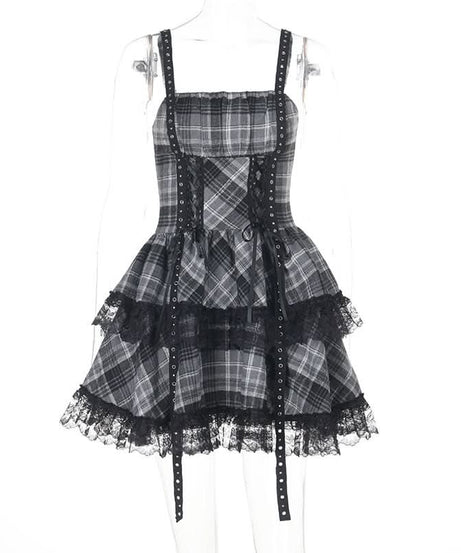 Rebel Plaid Corset Mini Dress - Gothic Grunge Alt Fashion for Fall & Halloween