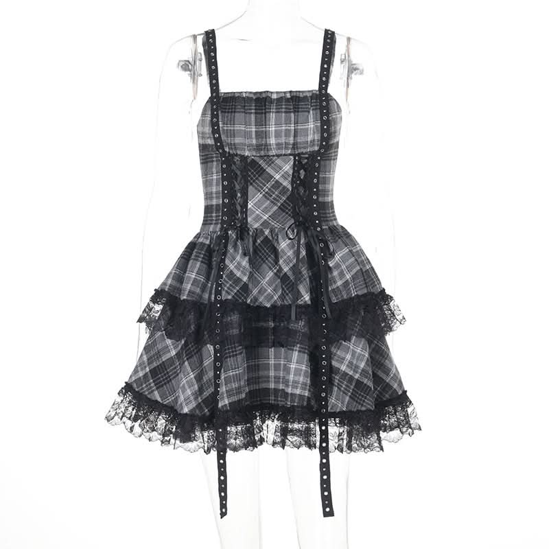 Rebel Plaid Corset Mini Dress - Gothic Grunge Alt Fashion for Fall & Halloween