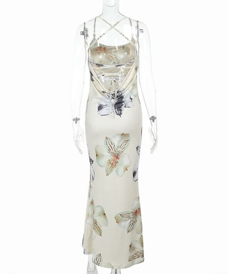 Dreamy Floral Cross-Back Maxi Dress - Silky Slip for Fall Events & Holiday Getaways