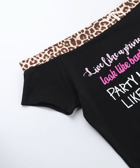 Sassy Leopard Trim Off-Shoulder Top: 'Princess, Barbie, Ke$ha' Graphic for Fall Parties & Halloween