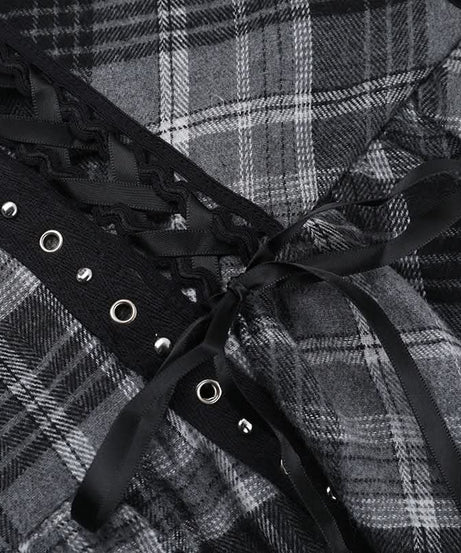 Rebel Plaid Corset Mini Dress - Gothic Grunge Alt Fashion for Fall & Halloween