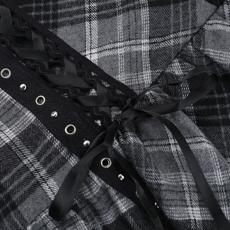 Rebel Plaid Corset Mini Dress - Gothic Grunge Alt Fashion for Fall & Halloween