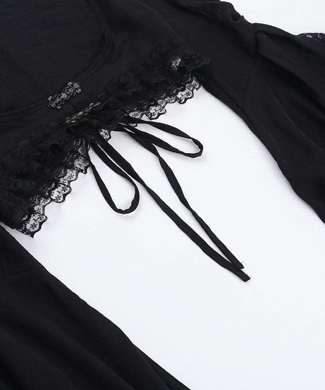 Enchanting Gothic Vampire Halloween Dress - Lace Bell Sleeve & Corset-Style Bodycon for Fall