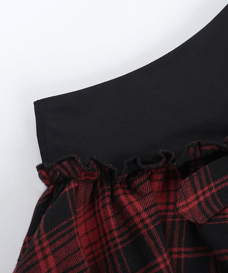 Gothic Plaid Asymmetrical Mini Skirt with Chain & Lace Trim | Fall & Halloween Ready