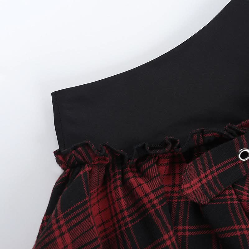 Gothic Plaid Asymmetrical Mini Skirt with Chain & Lace Trim | Fall & Halloween Ready