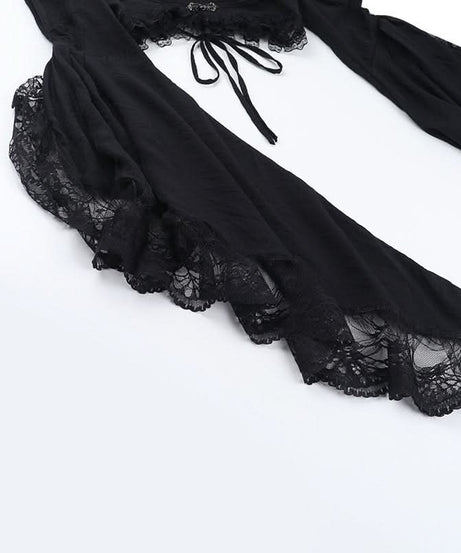 Enchanting Gothic Vampire Halloween Dress - Lace Bell Sleeve & Corset-Style Bodycon for Fall