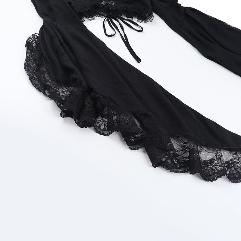 Enchanting Gothic Vampire Halloween Dress - Lace Bell Sleeve & Corset-Style Bodycon for Fall