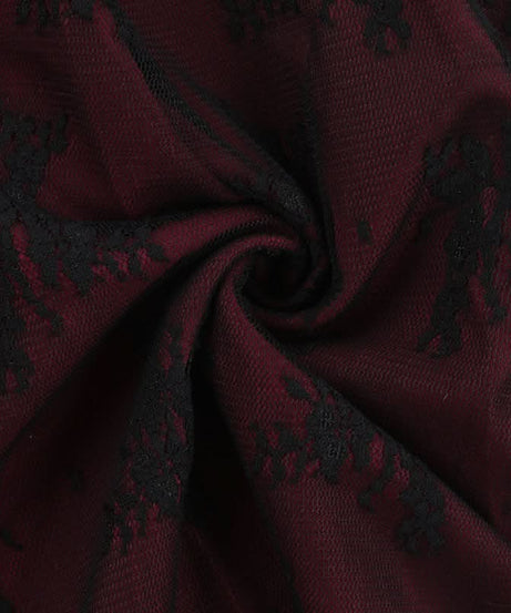 Gothic Romance Pleated Mini Skirt with Buckle Belt | Black Lace & Burgundy | Fall & Halloween Ready