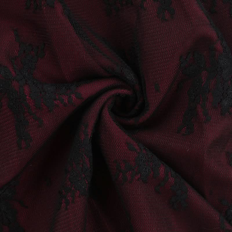 Gothic Romance Pleated Mini Skirt with Buckle Belt | Black Lace & Burgundy | Fall & Halloween Ready