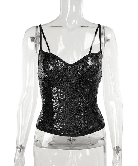 Dazzling Black Sequin Sweetheart Cami Top - Your Ultimate Holiday Party & NYE Sparkle