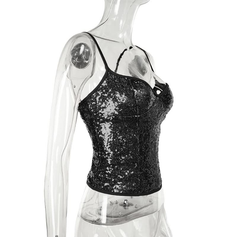 Dazzling Black Sequin Sweetheart Cami Top - Your Ultimate Holiday Party & NYE Sparkle