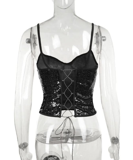 Dazzling Black Sequin Sweetheart Cami Top - Your Ultimate Holiday Party & NYE Sparkle