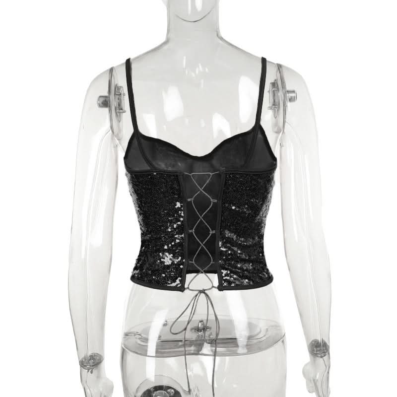 Dazzling Black Sequin Sweetheart Cami Top - Your Ultimate Holiday Party & NYE Sparkle