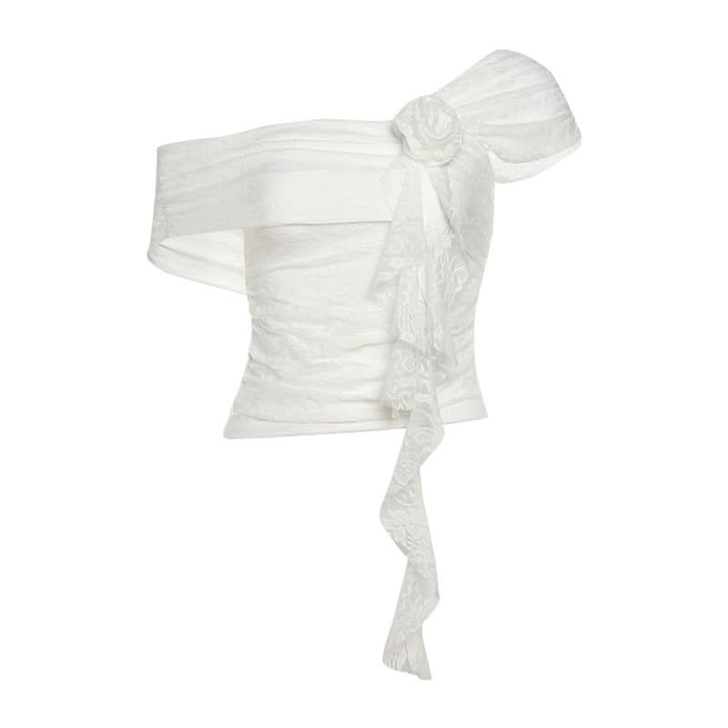 Enchanted Autumn Dream: Fairycore Lace Off-Shoulder Top & Asymmetrical Skirt Set