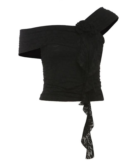 Enchanted Autumn Dream: Fairycore Lace Off-Shoulder Top & Asymmetrical Skirt Set