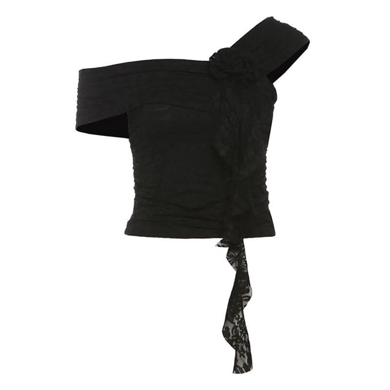 Enchanted Autumn Dream: Fairycore Lace Off-Shoulder Top & Asymmetrical Skirt Set