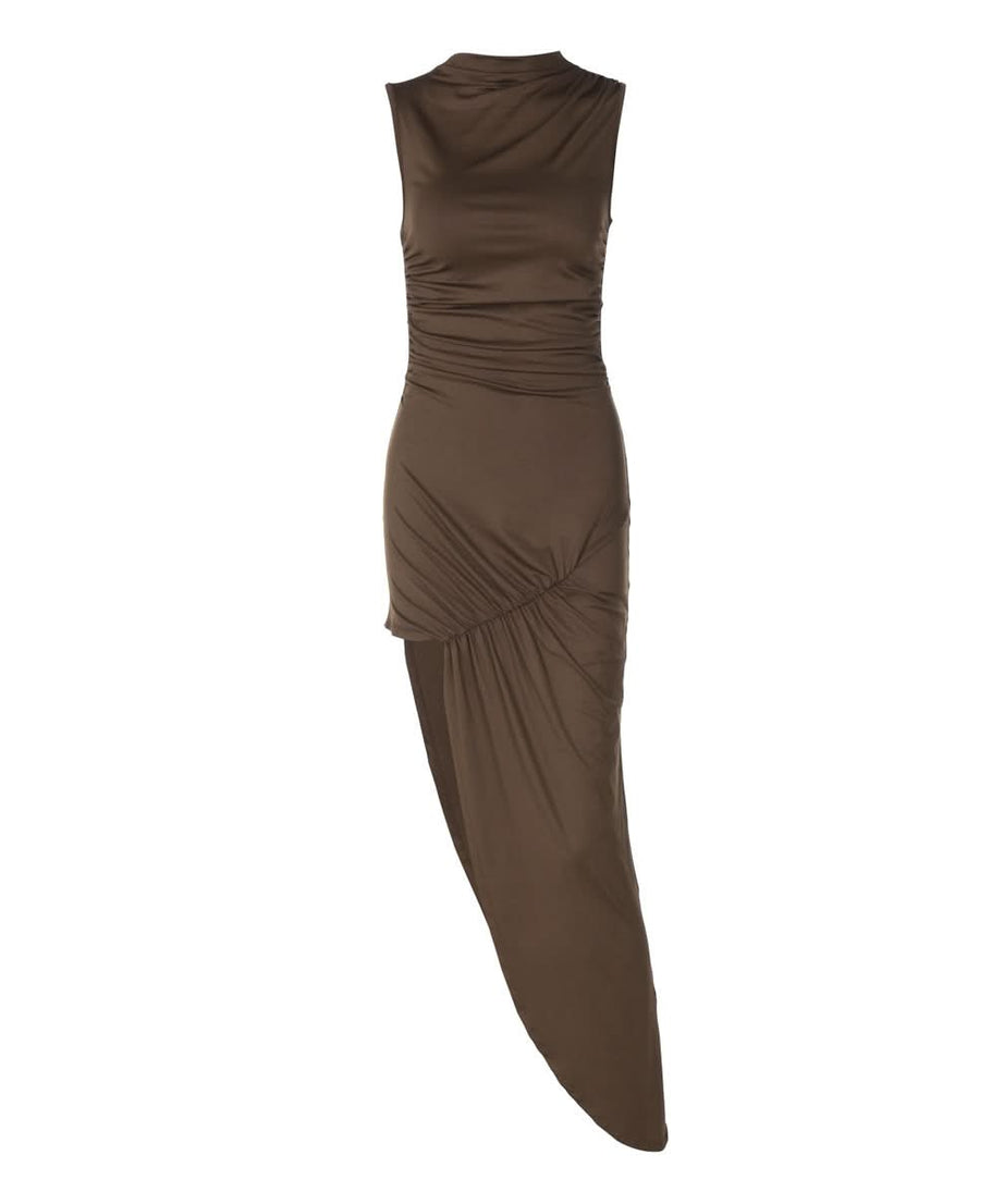 Sculpted & Chic: The Ruched High-Slit Mock Neck Midi Dress - Your Fall & Holiday Essential