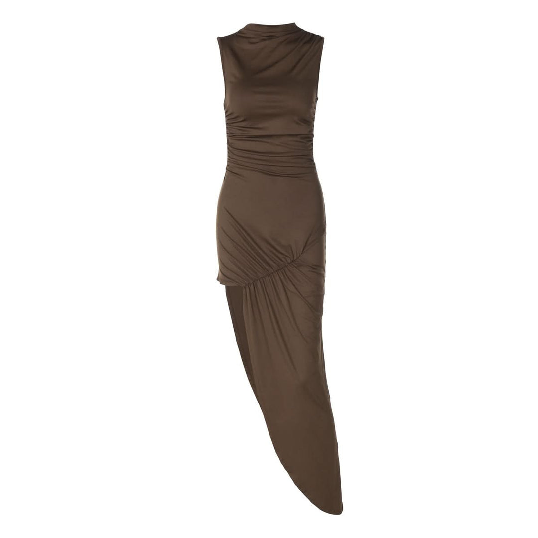 Sculpted & Chic: The Ruched High-Slit Mock Neck Midi Dress - Your Fall & Holiday Essential
