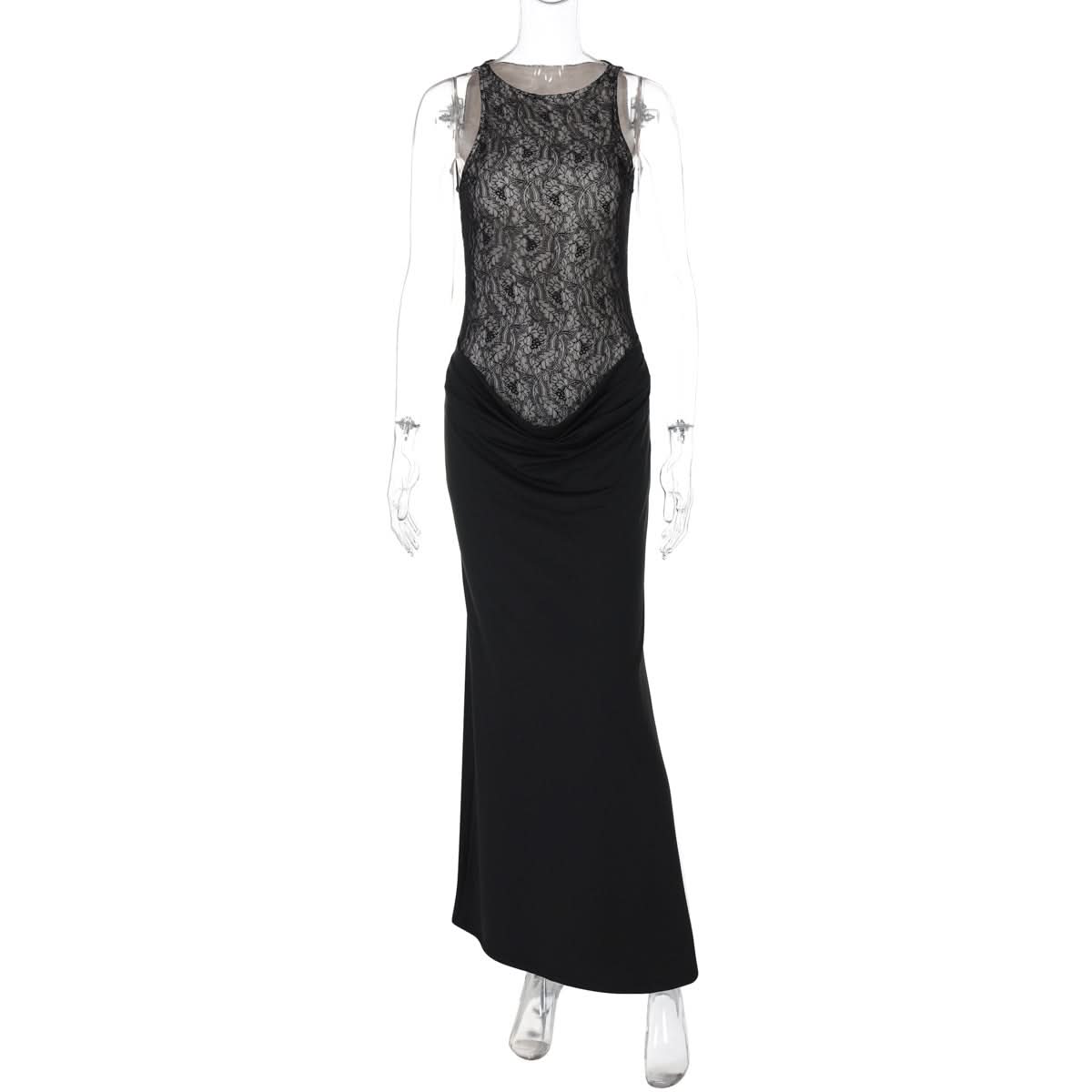 Sophisticated Black Lace Illusion Maxi Dress - Your Go-To for Fall & Holiday Galas