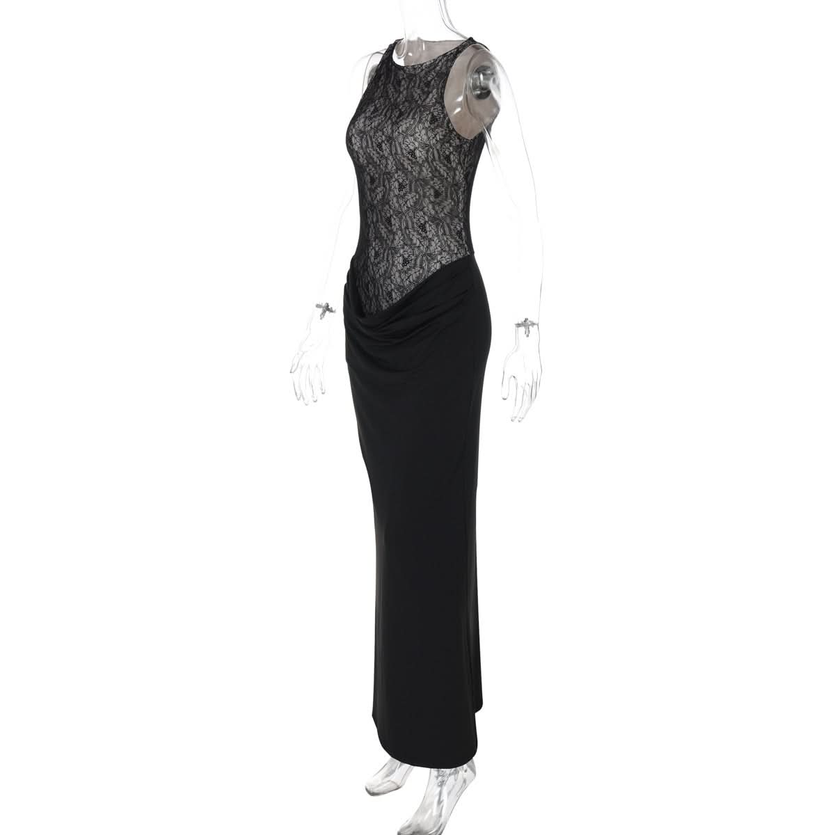 Sophisticated Black Lace Illusion Maxi Dress - Your Go-To for Fall & Holiday Galas