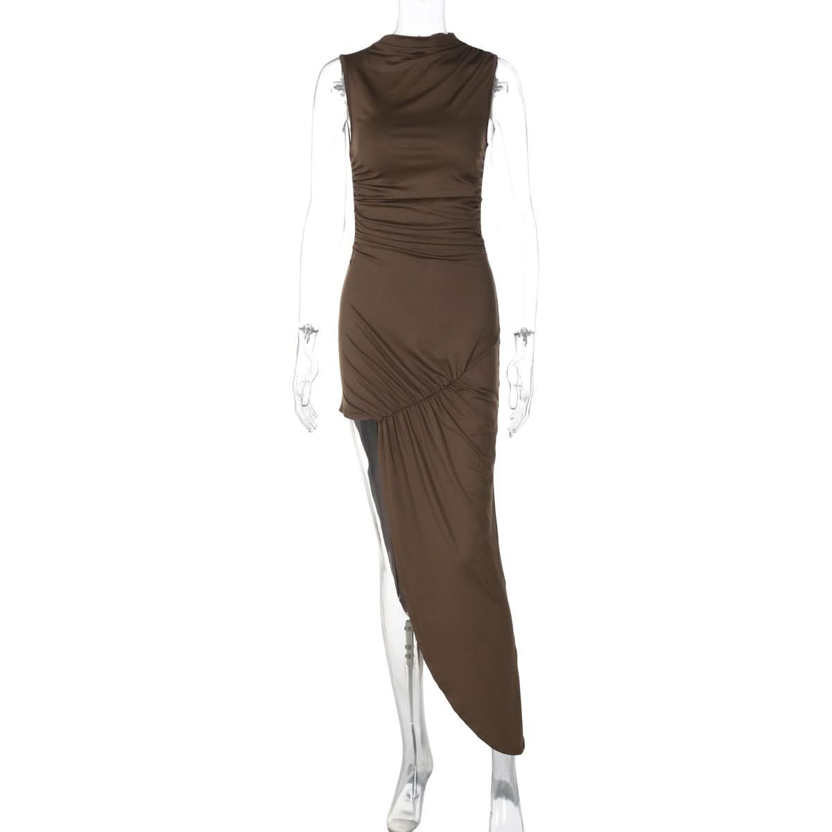 Sculpted & Chic: The Ruched High-Slit Mock Neck Midi Dress - Your Fall & Holiday Essential