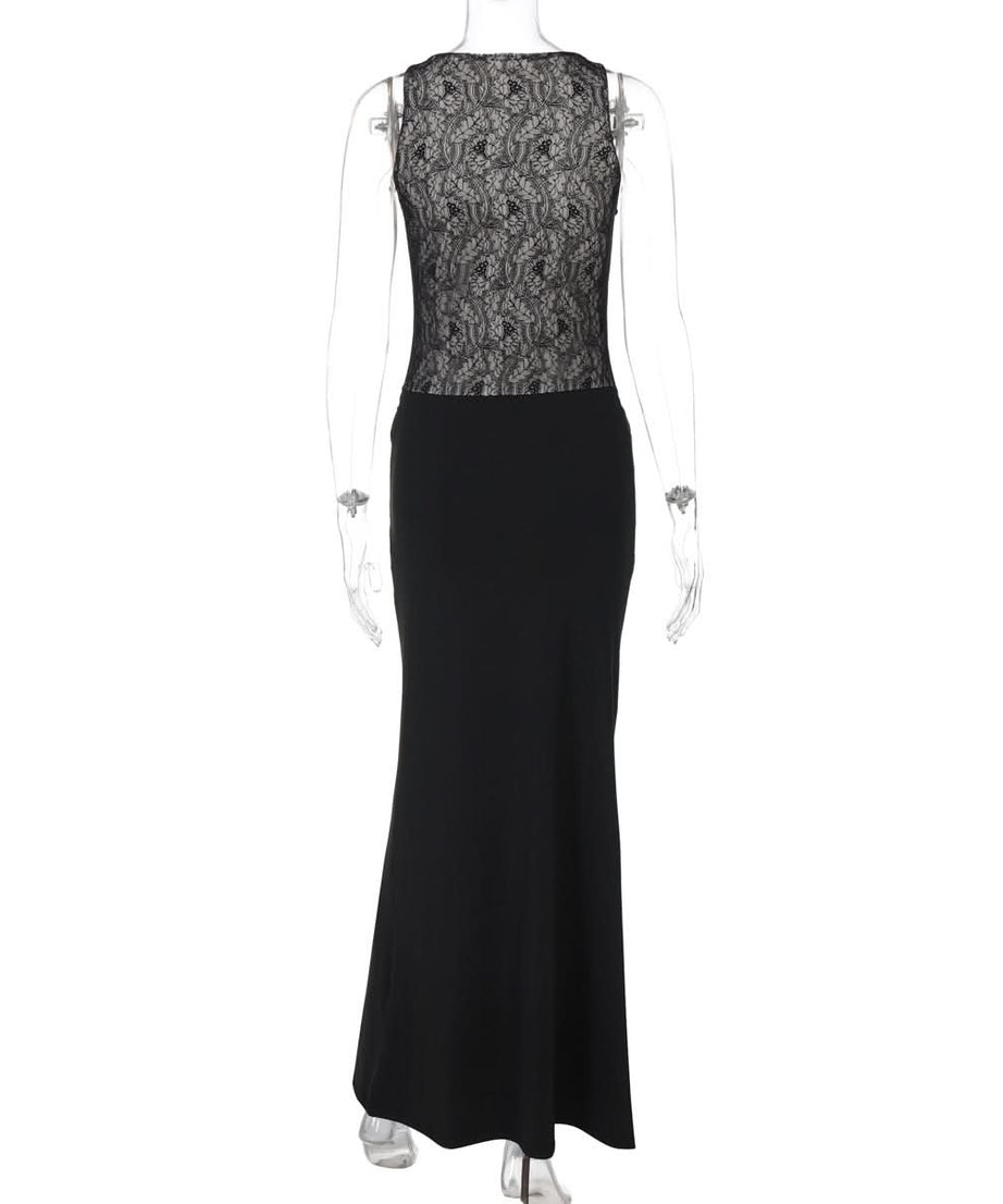 Sophisticated Black Lace Illusion Maxi Dress - Your Go-To for Fall & Holiday Galas