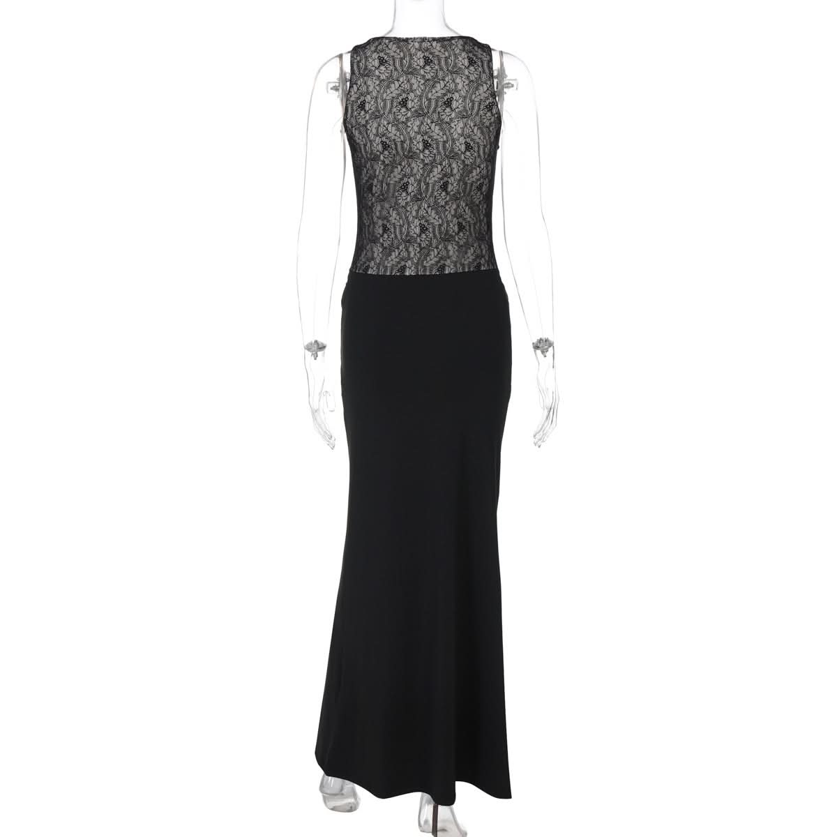 Sophisticated Black Lace Illusion Maxi Dress - Your Go-To for Fall & Holiday Galas