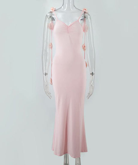 Chic Winter White Ruched Maxi Dress with Romantic Side Bow Ties - Your Go-To for Holiday Events & Special Occasions