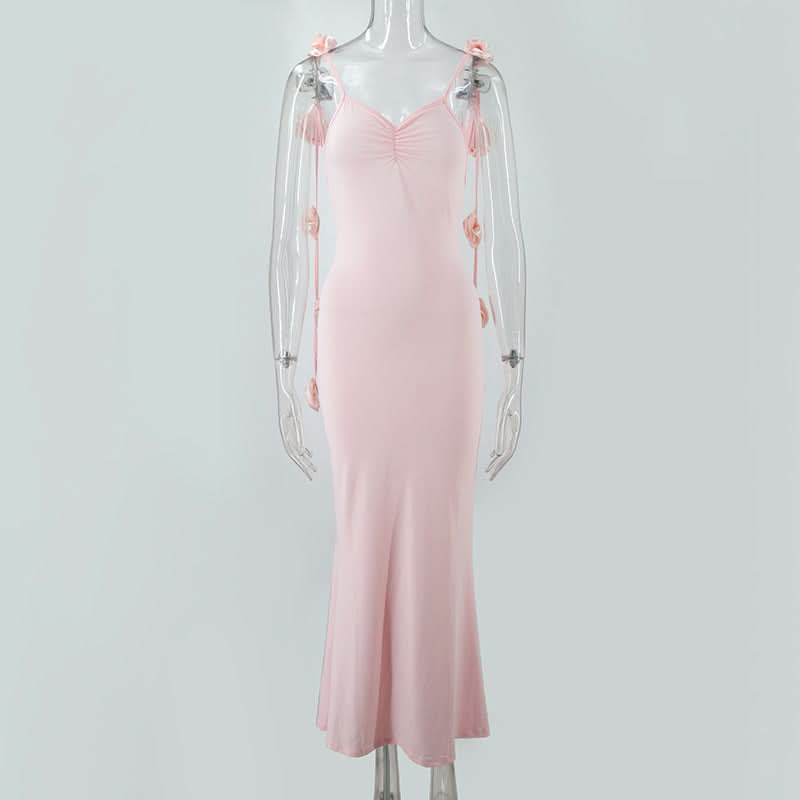 Chic Winter White Ruched Maxi Dress with Romantic Side Bow Ties - Your Go-To for Holiday Events & Special Occasions