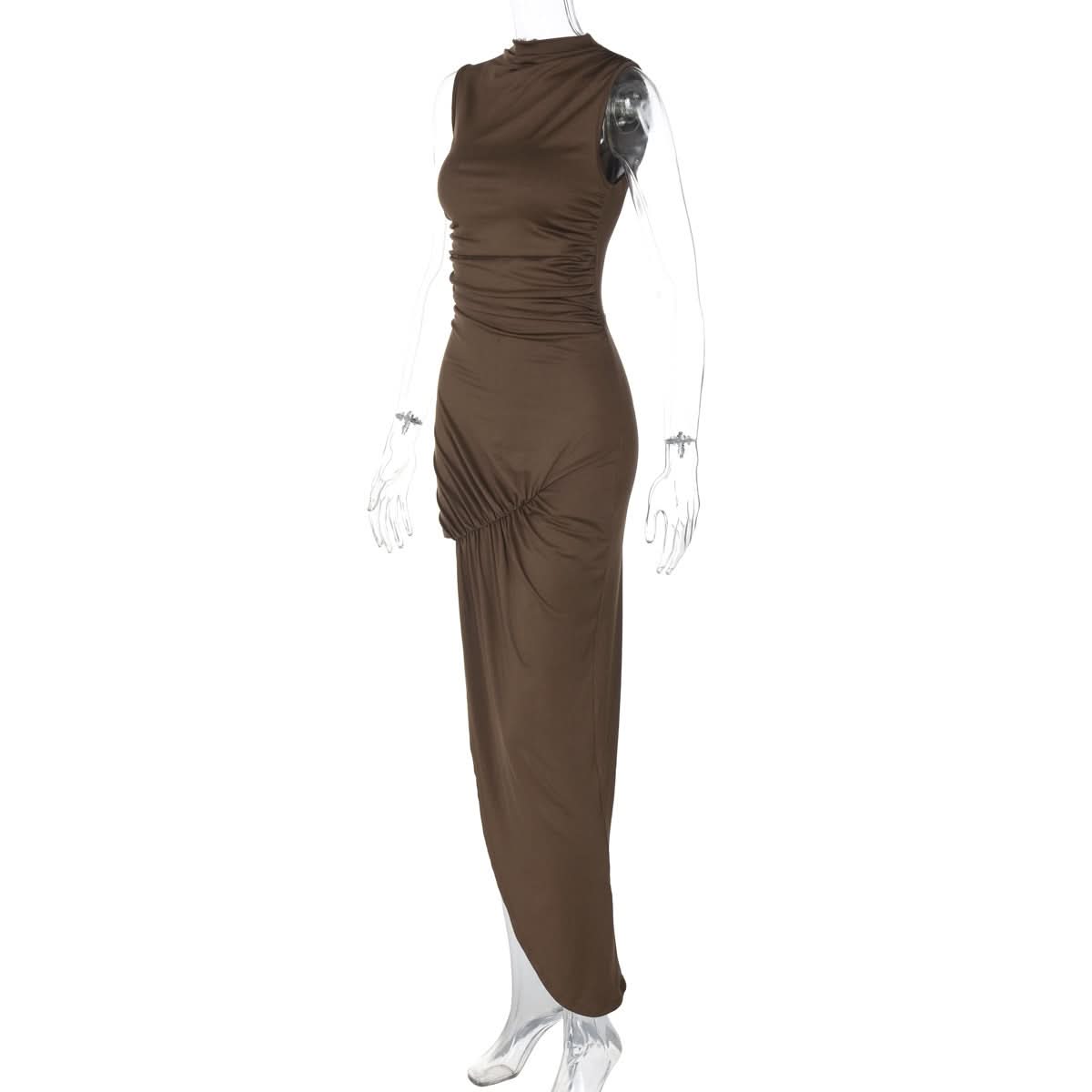 Sculpted & Chic: The Ruched High-Slit Mock Neck Midi Dress - Your Fall & Holiday Essential