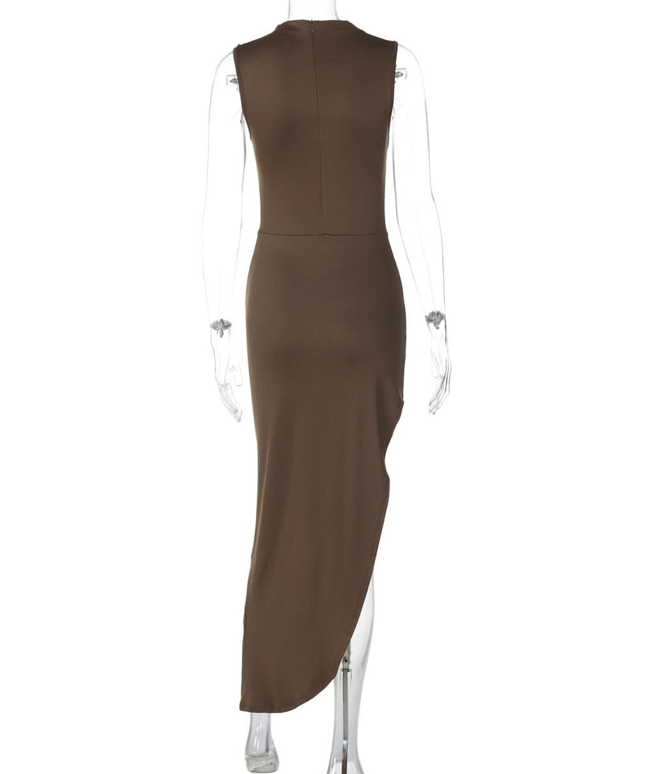 Sculpted & Chic: The Ruched High-Slit Mock Neck Midi Dress - Your Fall & Holiday Essential