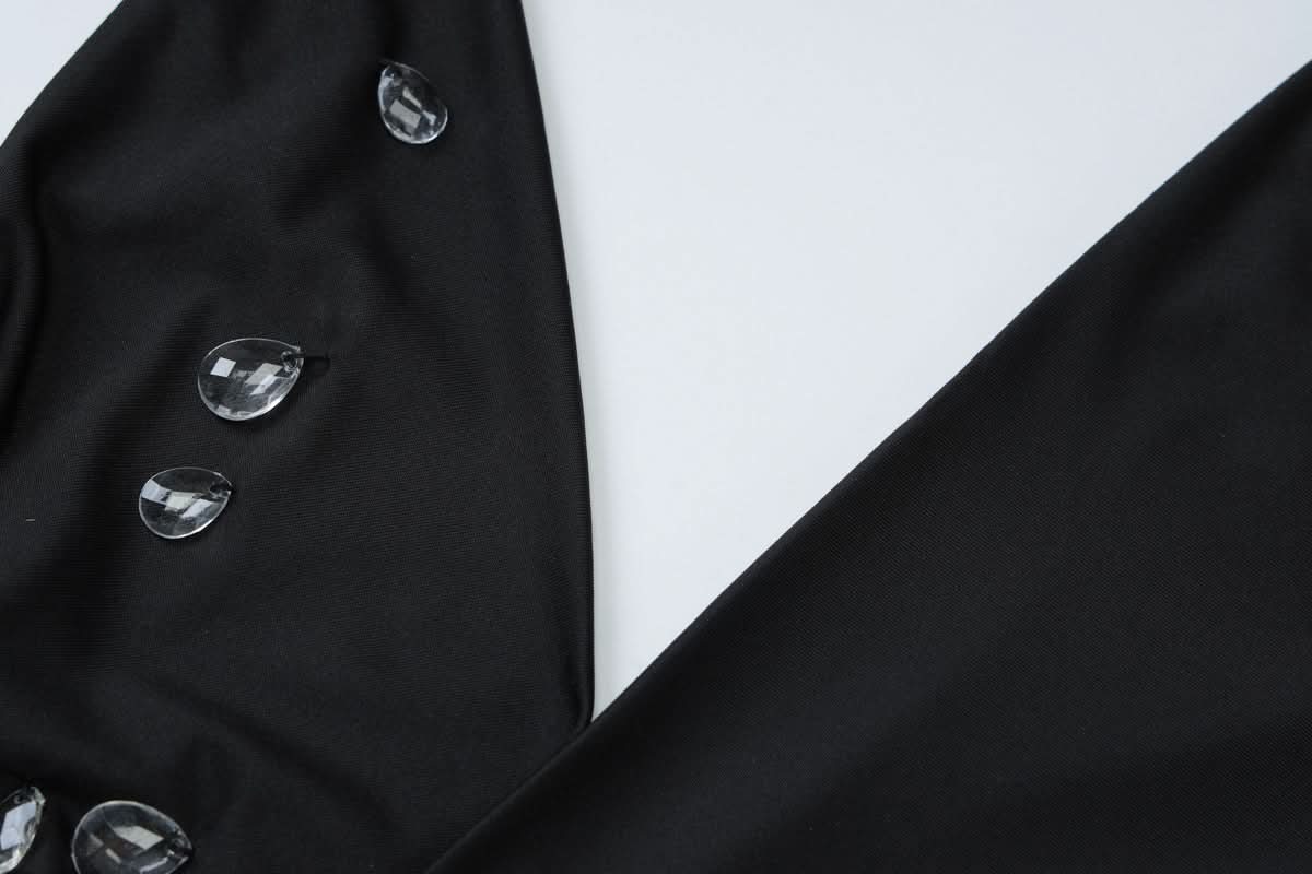 Dazzling Black Halter Cowl Neck Mini Dress | Rhinestone Sparkle for Holiday Parties & NYE