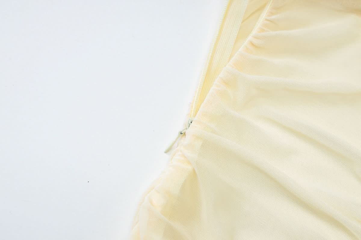 Effortless Elegance: Butter Yellow Halter Maxi Dress with Ruched Mesh - Perfect for Fall Events & Resort Getaways