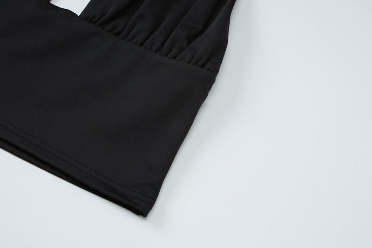 Slinky Black Halter Plunge Crop Top & Maxi Skirt Set - Fall & Holiday Ready