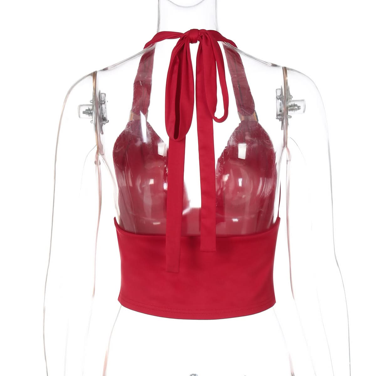 Chic Black Halter Crop Top | Ruched V-Neck with Gold Ring Detail for Fall Nights & Holiday Glam