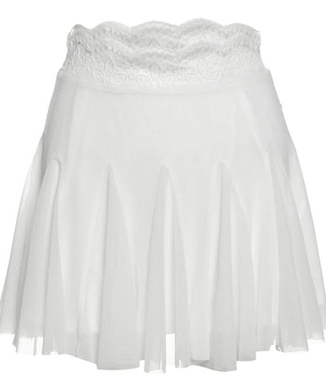 Fall Chic: Black Lace Trim Mesh Mini Skirt - A-Line Flounce for Women