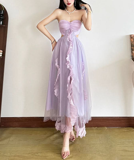 Enchanting Lavender Ruffle Midi Dress - Holiday Party & Winter Gala Ready