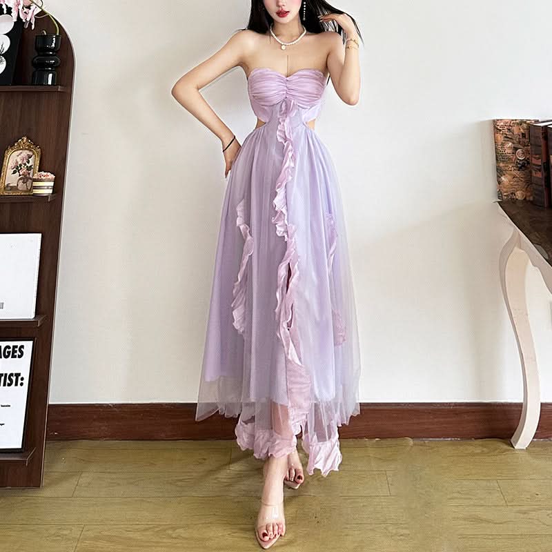 Enchanting Lavender Ruffle Midi Dress - Holiday Party & Winter Gala Ready