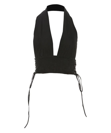 Sultry Black Lace Halter Crop Top – Your Perfect Pick for Fall Nights & Party Season