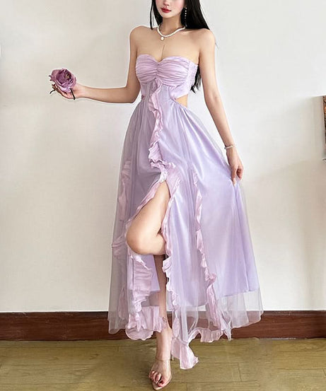 Enchanting Lavender Ruffle Midi Dress - Holiday Party & Winter Gala Ready