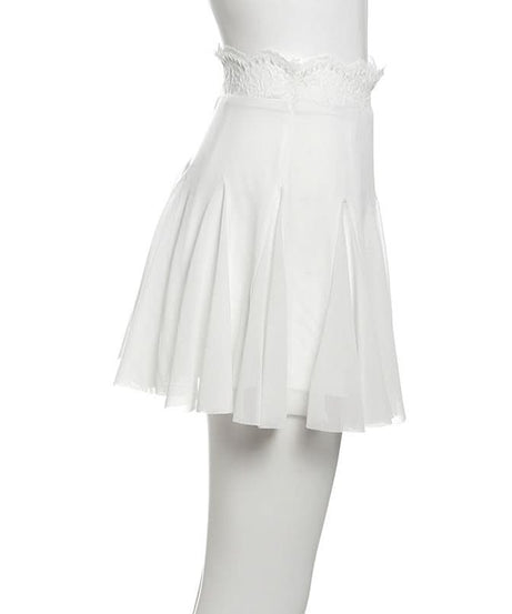 Fall Chic: Black Lace Trim Mesh Mini Skirt - A-Line Flounce for Women