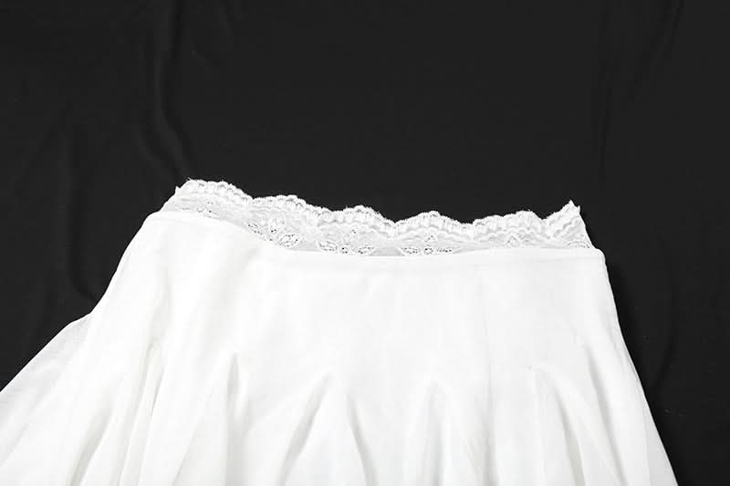 Fall Chic: Black Lace Trim Mesh Mini Skirt - A-Line Flounce for Women